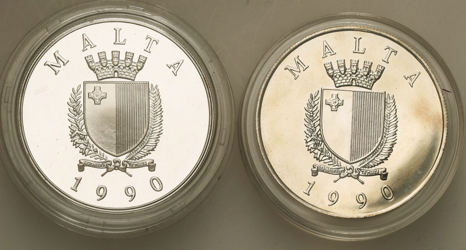 Malta. 5 lirów 1990 Jan Paweł II, zestaw 2 monet